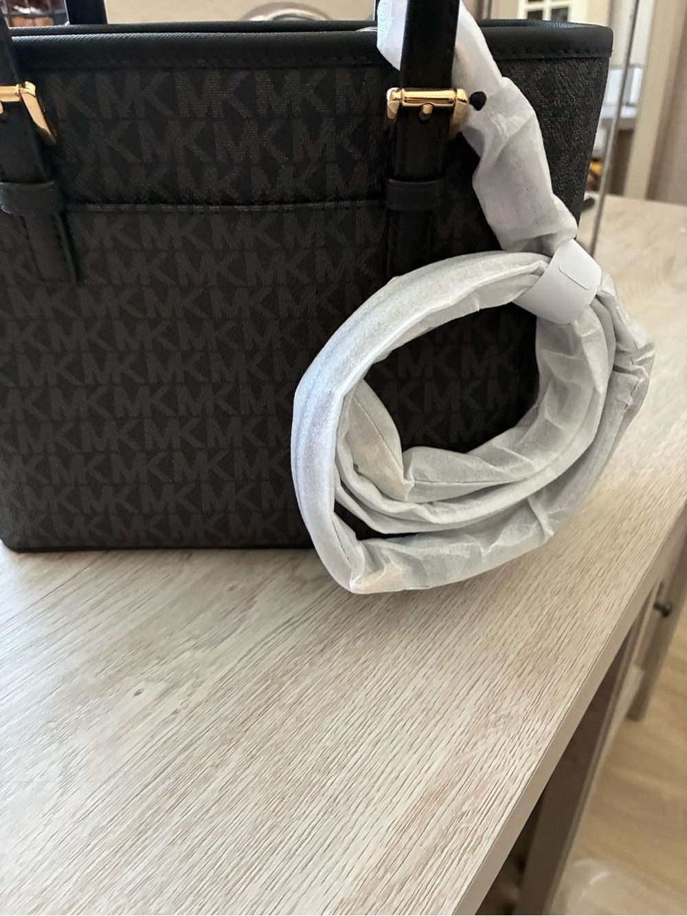 Michael Kors Black MK Signature Tote with Gold Charm - Picture 6 of 7